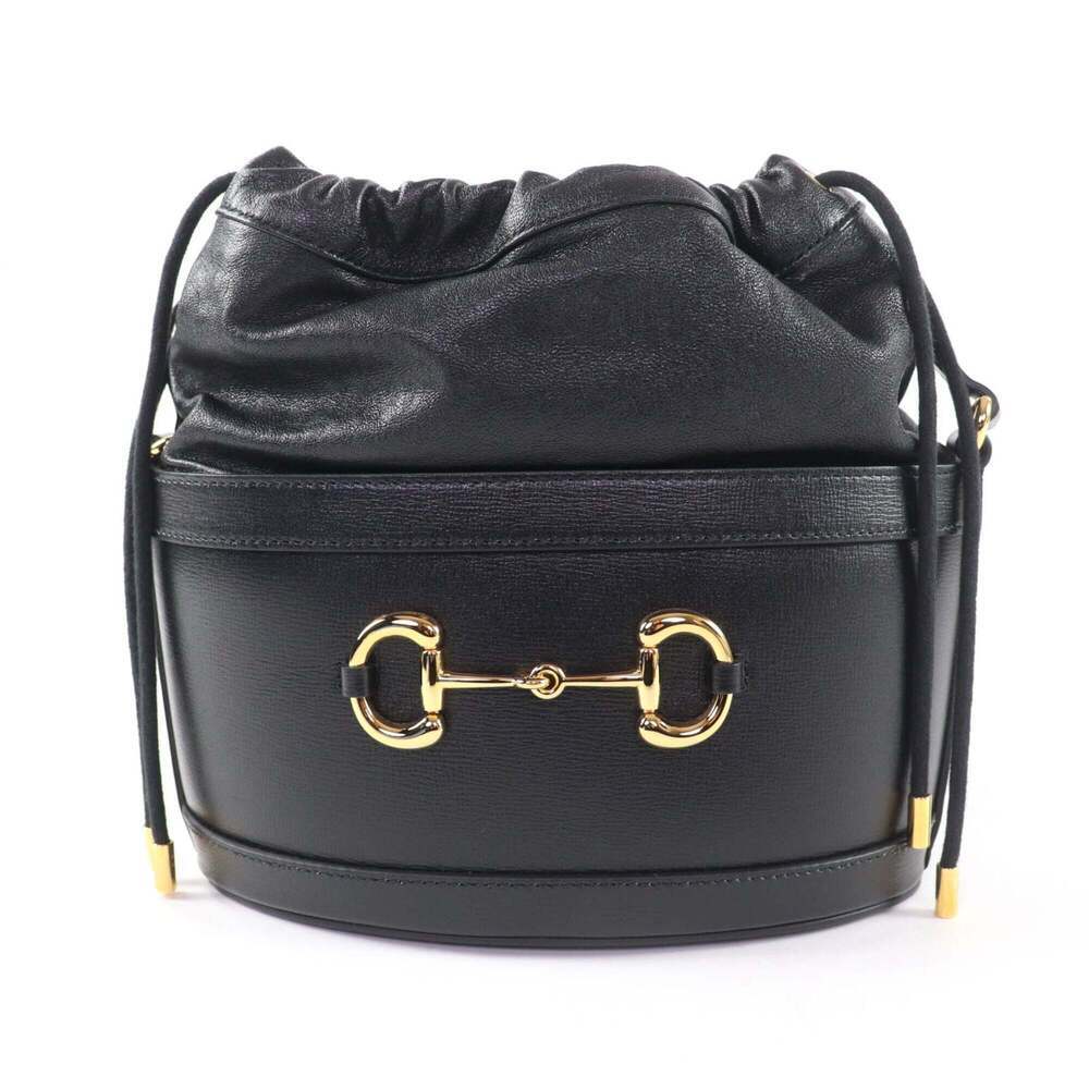 GUCCI Black Leather Horsebit Shoulder Bag